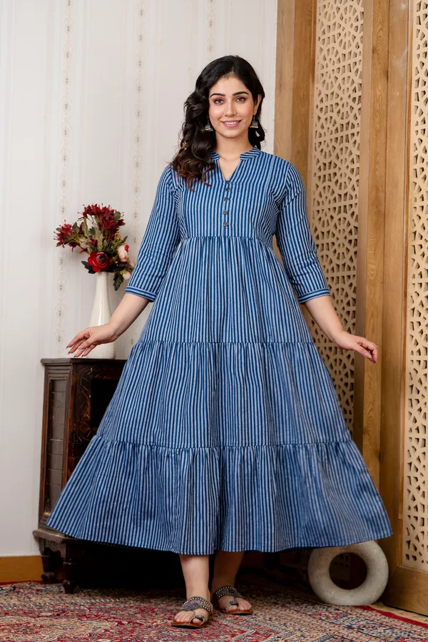 South_Cotton_Blue_Lining_Printed_Flared_Maternity_Dress