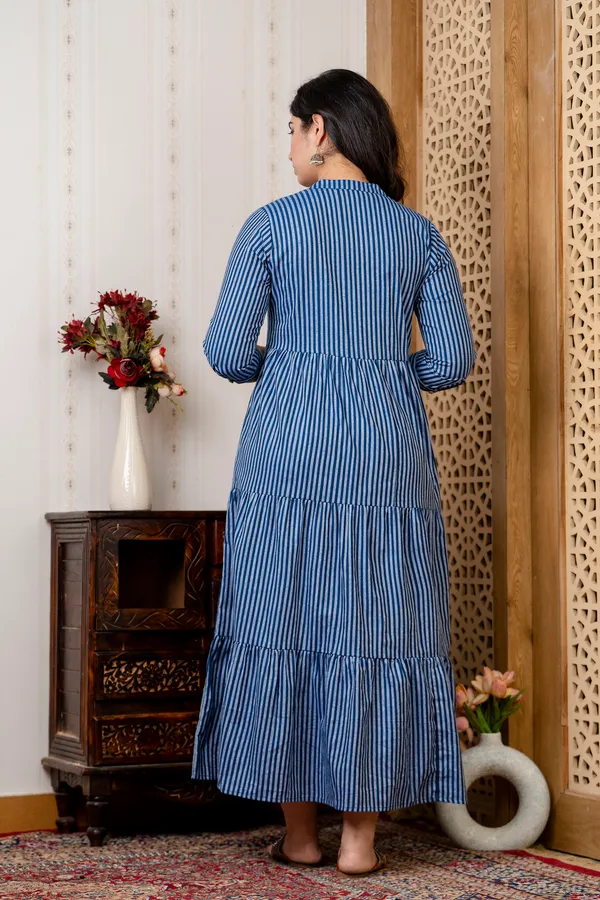 South_Cotton_Blue_Lining_Printed_Flared_Maternity_Dress