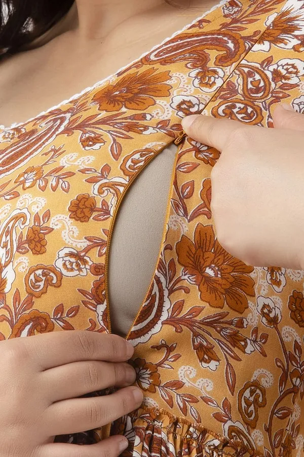BEIGE_PRINTED_MATERNITY_DRESS