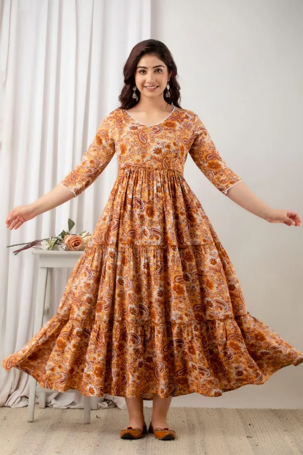 BEIGE_PRINTED_MATERNITY_DRESS