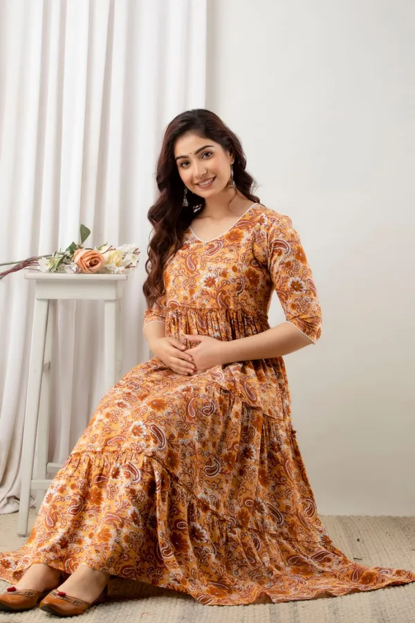 BEIGE_PRINTED_MATERNITY_DRESS