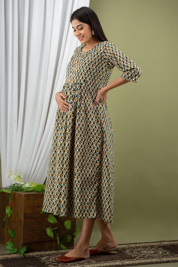 BLACK_BUTTI_PRINTED_MATERNITY_DRESS