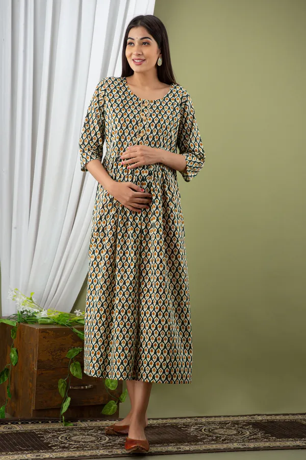 BLACK_BUTTI_PRINTED_MATERNITY_DRESS
