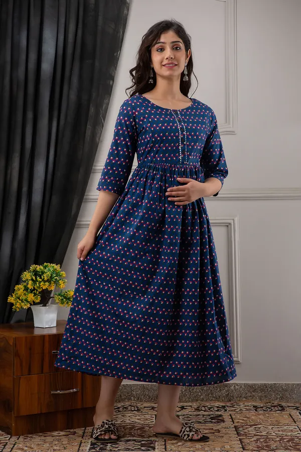 BLUE_BUTTI_PRINTED_MATERNITY_DRESS