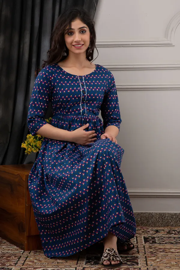 BLUE_BUTTI_PRINTED_MATERNITY_DRESS