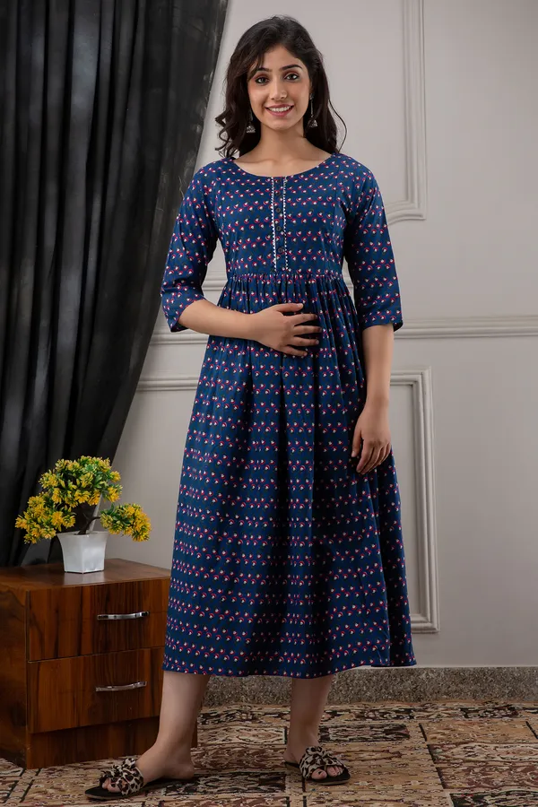 BLUE_BUTTI_PRINTED_MATERNITY_DRESS