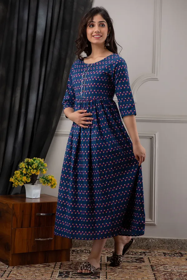 BLUE_BUTTI_PRINTED_MATERNITY_DRESS