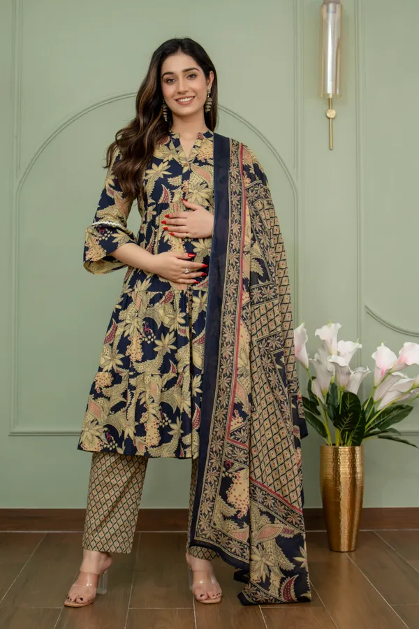 BLUE_MATERNITY_KURTA_PANT_SET_
