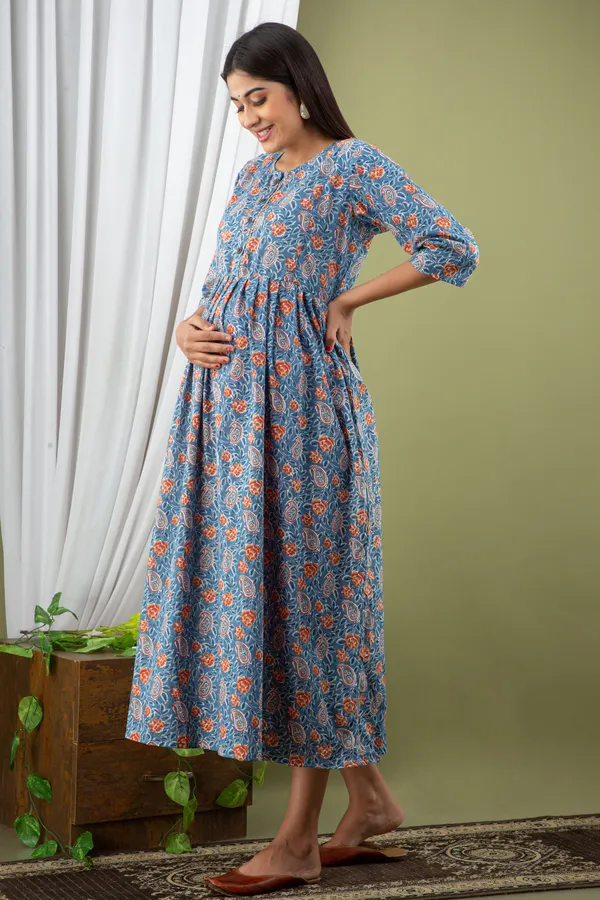 BLUE_PRINTED_MATERNITY_DRESS