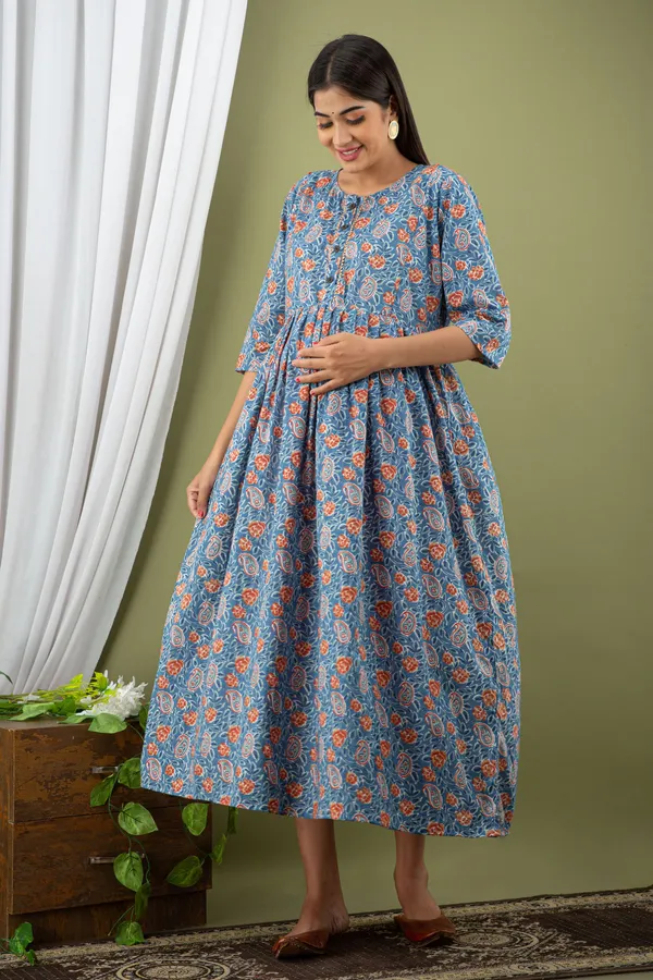 BLUE_PRINTED_MATERNITY_DRESS