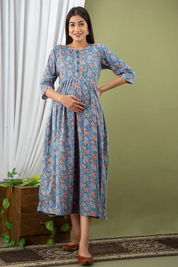 BLUE_PRINTED_MATERNITY_DRESS