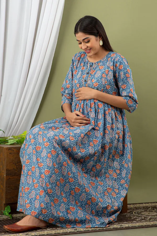 BLUE_PRINTED_MATERNITY_DRESS