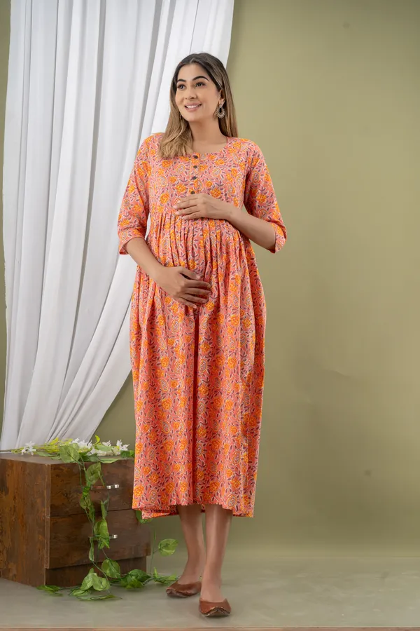 Baby_pink_Cotton_flower_print_maternity_Wear