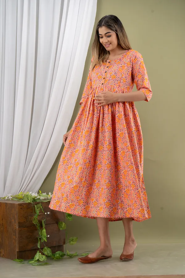 Baby_pink_Cotton_flower_print_maternity_Wear