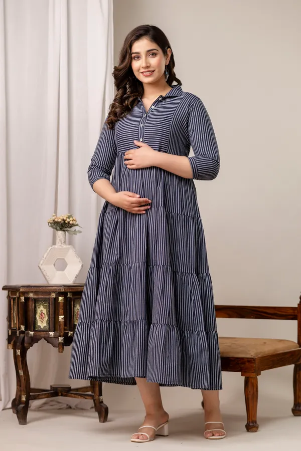 Blue_4tire_maternity_dress