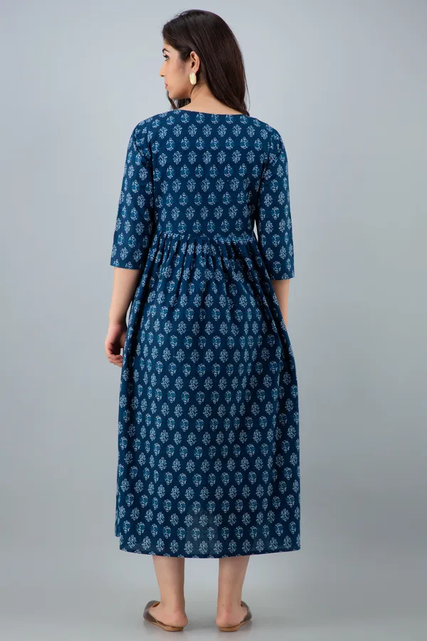 Blue_Butti_Printed_Cotton_Maternity_&_Nursing_Dress