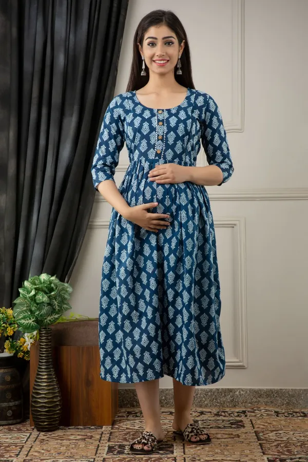 Blue_Cotton_Butti_Printed_Maternity_Kurti