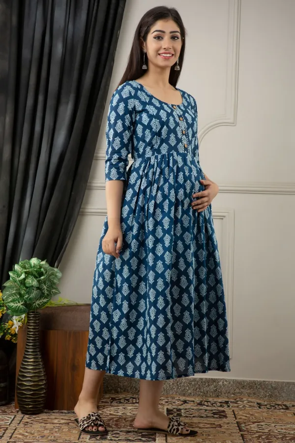 Blue_Cotton_Butti_Printed_Maternity_Kurti