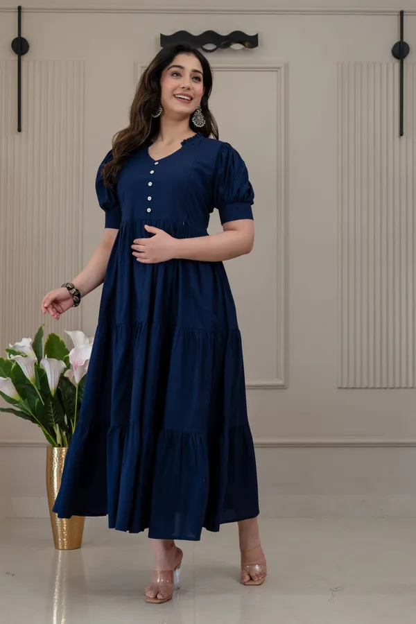 Blue_Solid_Long_Maternity_3_Tire_Dress