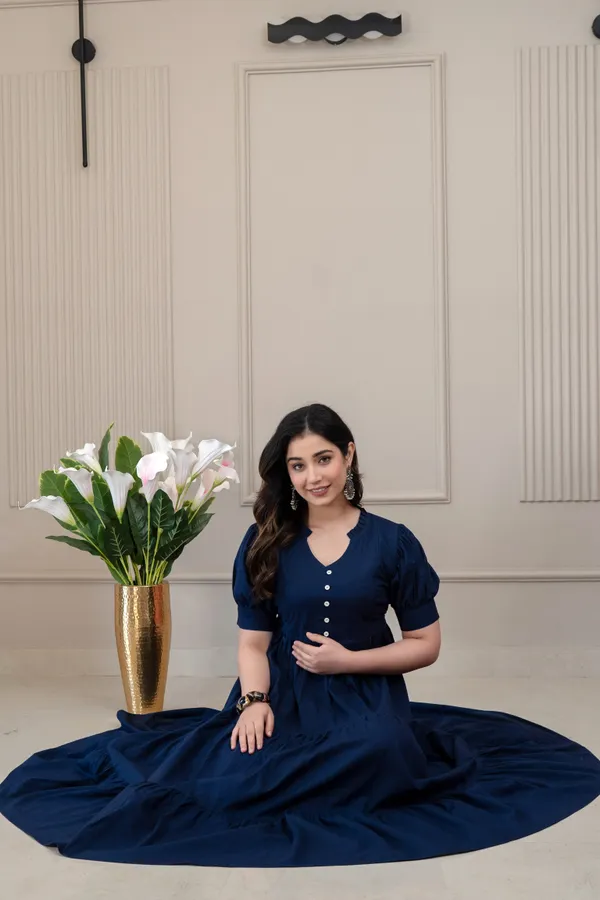Blue_Solid_Long_Maternity_3_Tire_Dress