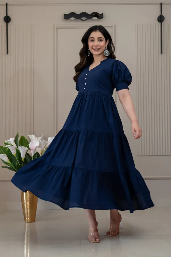 Blue_Solid_Long_Maternity_3_Tire_Dress