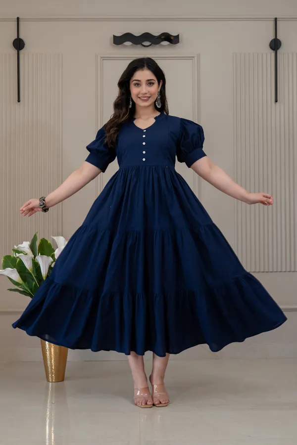 Blue_Solid_Long_Maternity_3_Tire_Dress