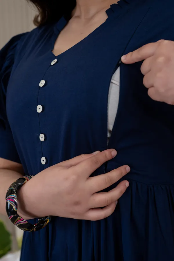 Blue_Solid_Long_Maternity_3_Tire_Dress