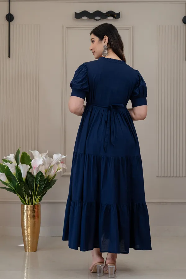 Blue_Solid_Long_Maternity_3_Tire_Dress