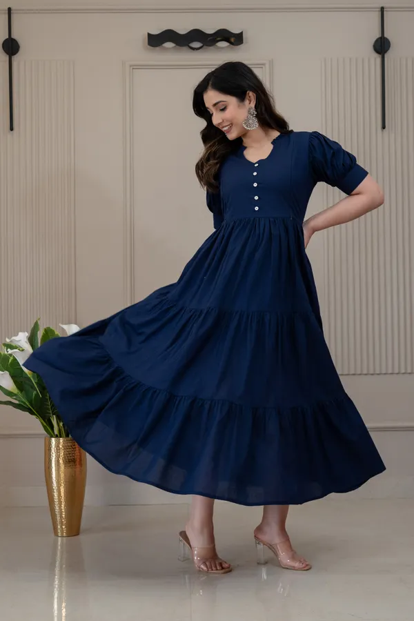 Blue_Solid_Long_Maternity_3_Tire_Dress
