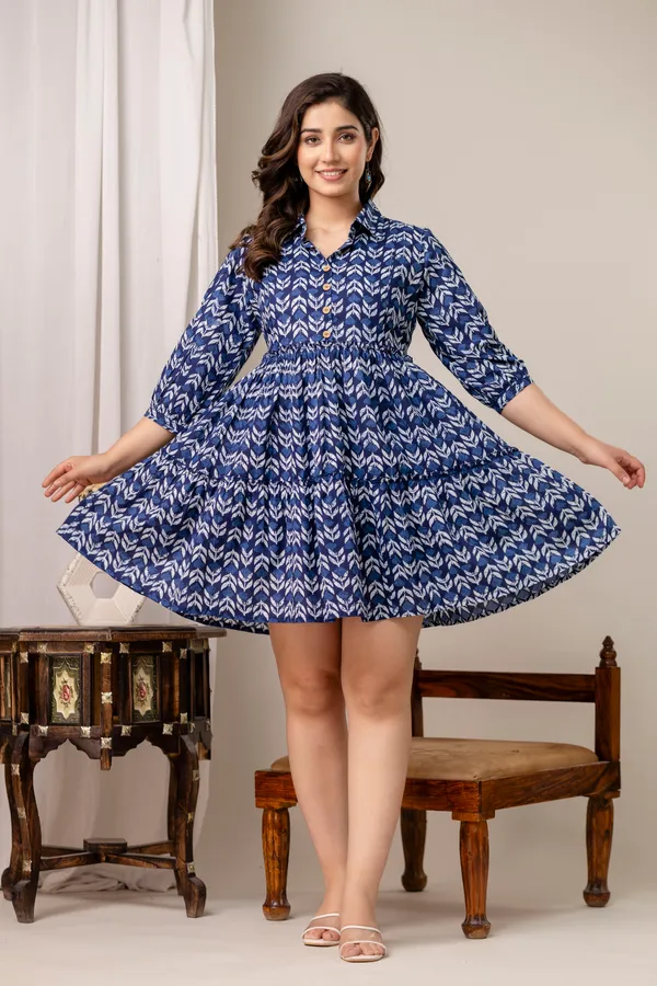Blue_indigo_leaf_printed_maternity_dress