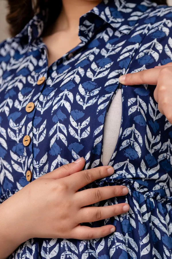 Blue_indigo_leaf_printed_maternity_dress