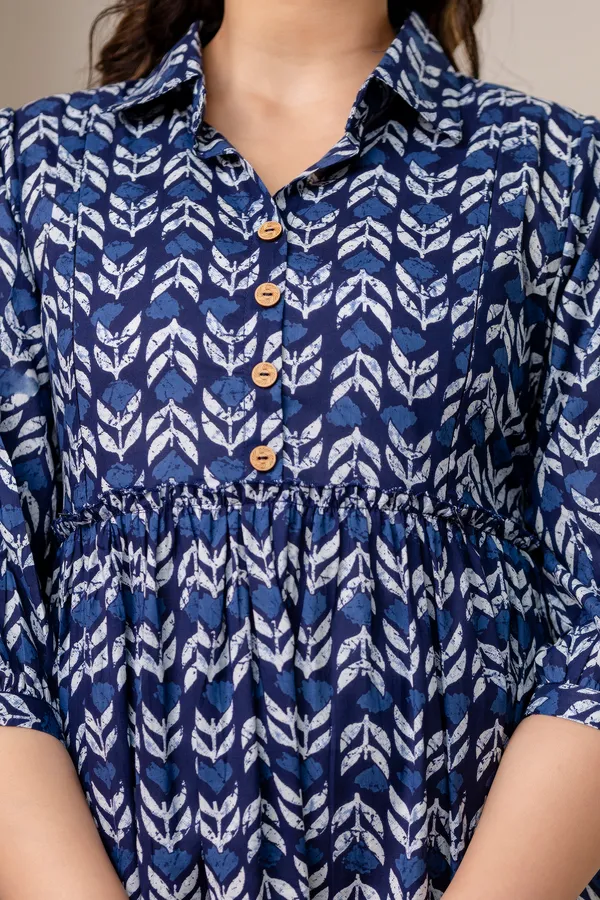Blue_indigo_leaf_printed_maternity_dress