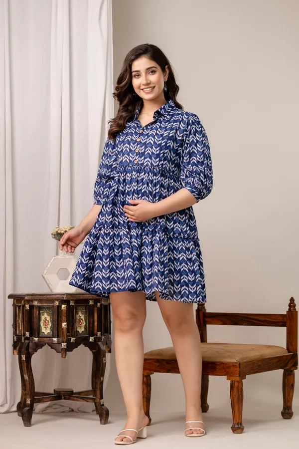Blue_indigo_leaf_printed_maternity_dress