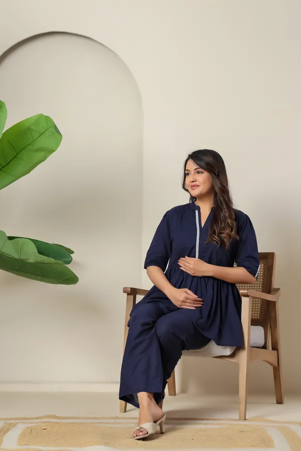 Cotton_Blue_Solid_Maternity_Co-ORDS_Set