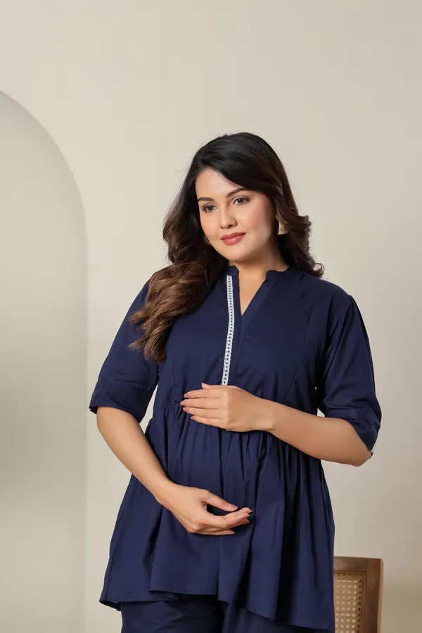 Cotton_Blue_Solid_Maternity_Co-ORDS_Set