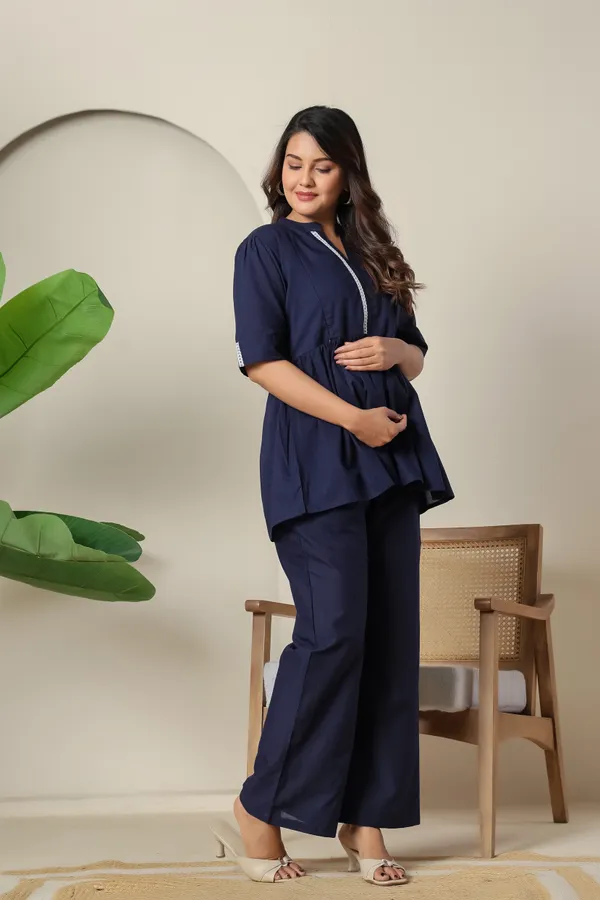 Cotton_Blue_Solid_Maternity_Co-ORDS_Set