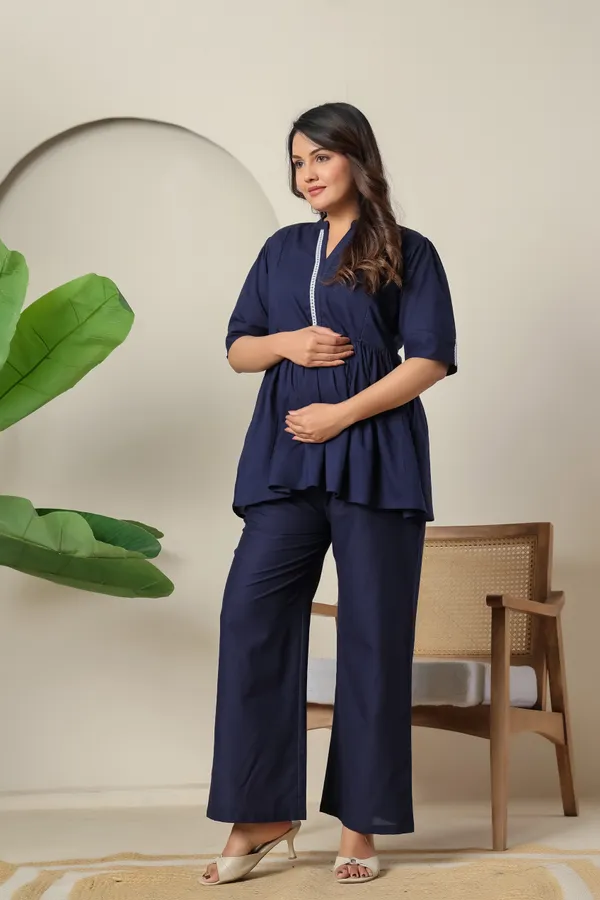 Cotton_Blue_Solid_Maternity_Co-ORDS_Set