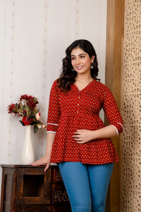 Cotton_Maroon_Floral_Printed_Maternity_Top