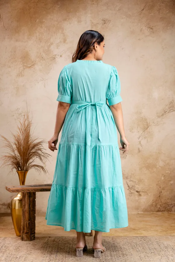 Cotton_Solid_Long_3tier_Maternity_Dress