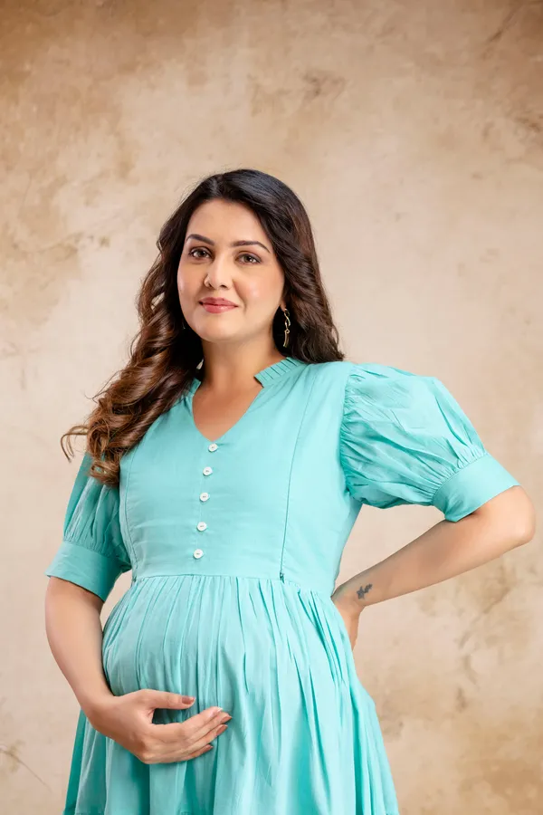 Cotton_Solid_Long_3tier_Maternity_Dress