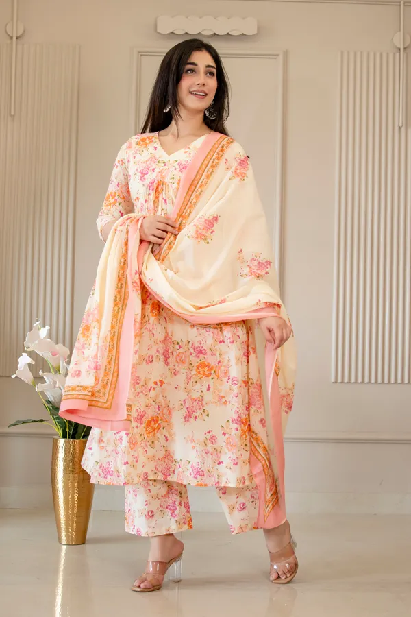 Cream_Cotton_Floral_Printed_Kurta_Set