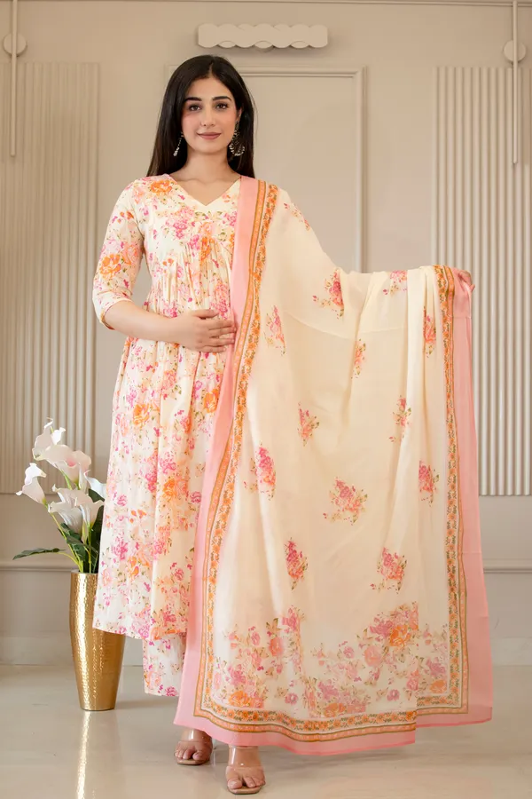 Cream_Cotton_Floral_Printed_Kurta_Set