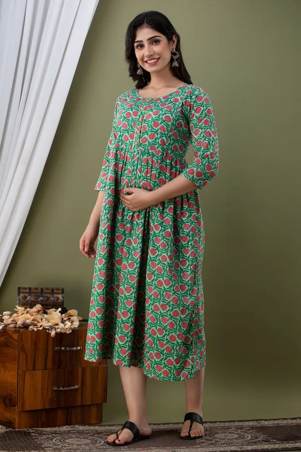 GREEN_FLOWER_PRINTED_MATERNITY_DRESS