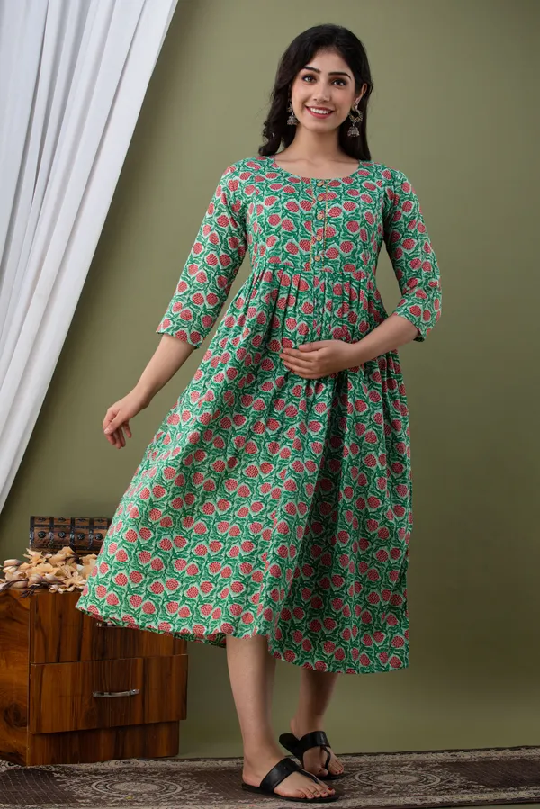 GREEN_FLOWER_PRINTED_MATERNITY_DRESS
