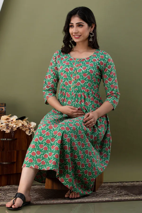 GREEN_FLOWER_PRINTED_MATERNITY_DRESS