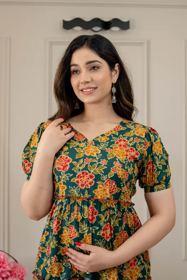 GREEN_PRINTED_MATERNITY_DRESS