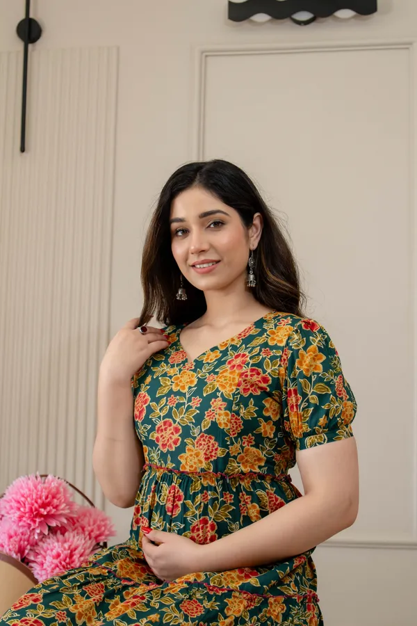 GREEN_PRINTED_MATERNITY_DRESS