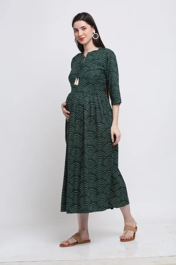 GREEN__BANDHEJ_PRINTED_MATERNITY_DRESS
