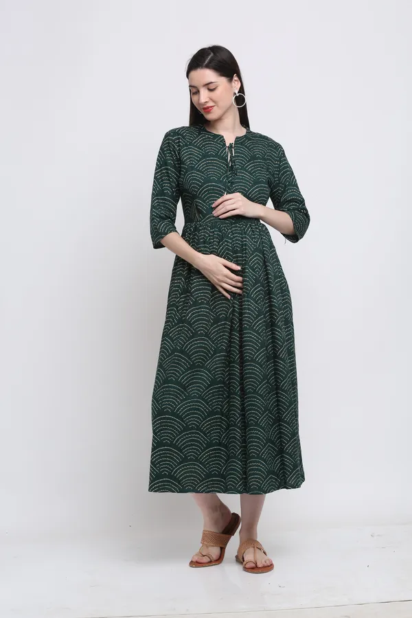 GREEN__BANDHEJ_PRINTED_MATERNITY_DRESS