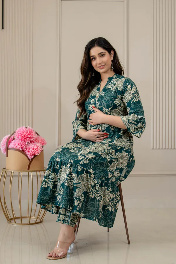 GREY_GREEN_MATERNITY_KURTA_PANT_SET_